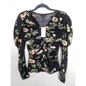 Current Air Anthropologie Floral Mesh Long Sleeve Top Size Small